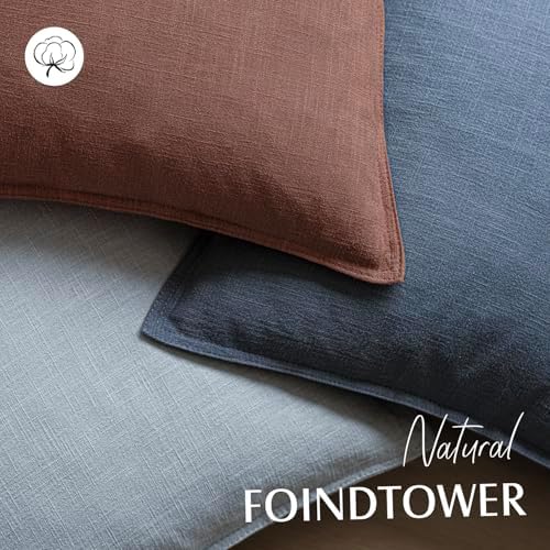 Foindtower Linen Solid Decorative Throw Pillow Covers 24x24 Inch Rust Red - Image 3