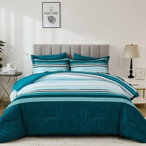 Dobuyly Teal Comforter California King Size 7 Pieces, Pillowcases & Shams - Image 2