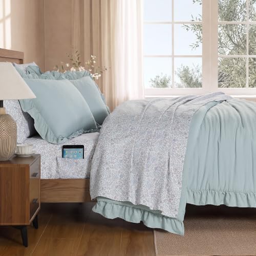 BLOOMHAVEN King Size Comforter Set-7 Pieces Ruffle Bedding Floral Sheet - Image 4