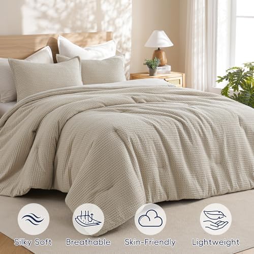 PHF Soft Waffle Comforter Set Queen Size- Comfy Breathable Waffle Weave - Image 4