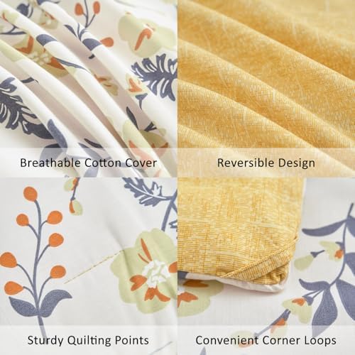 LEMIROE Yellow Floral Cotton Comforter Queen Size - Image 5