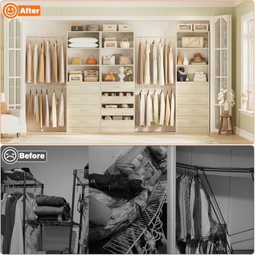 Aheaplus Closet System with 12 Drawers, 8.5-11.5Ft Wood Closet Organizer - Image 6