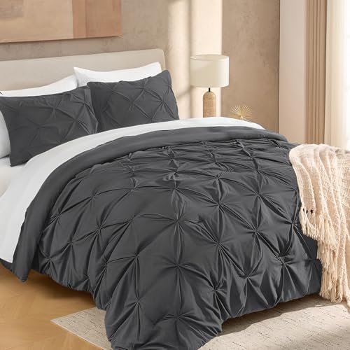 Andency Oversized King Pinch Pleat Dark Gray Comforter Set 3 Piece Bedding by Andency