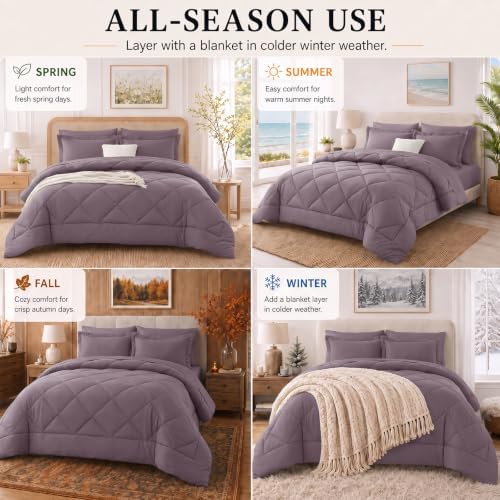 CozyLux Oversized Queen Comforter Set 98"x98", 7 Piece, Dusty Purple - Image 7