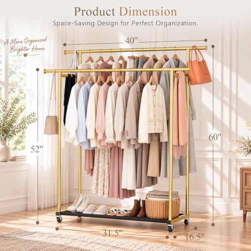 Double Rod Clothing Rack on Wheels, Holds 150 Garments - Image 2