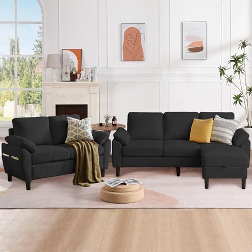 79.72" Black Corduroy Sofa Set by Firmacielu-CorduroyComfortableLivingRoomSofasforModernHome
