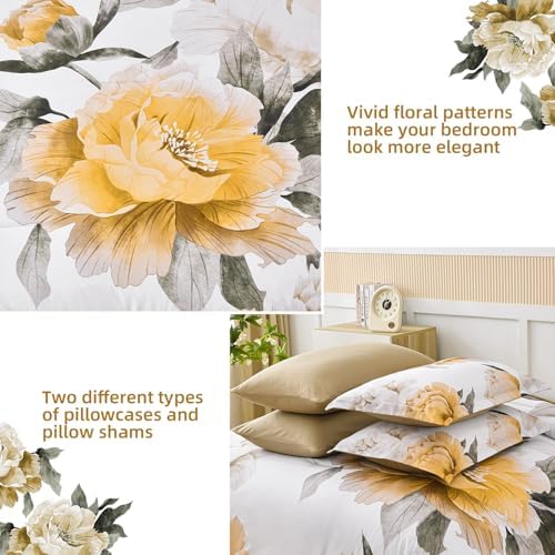 Yellow King Size Comforter Set, 7 Piece Floral Bed in a Bag - Image 4