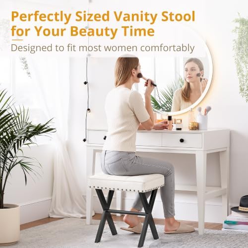 LUE BONA White Vanity Stool - Image 3