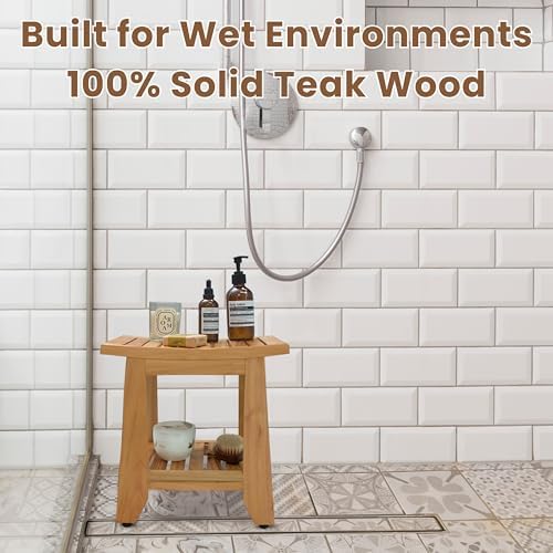 Teak Shower Bench Stool, Non-Slip Solid Teak Shower Seat Chair - Image 5