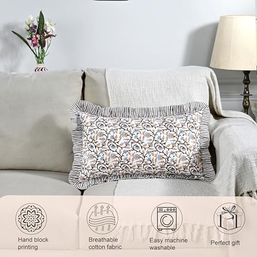 Ridhi Brown Meadow Vine Block Print Ruffle Pillow Sham 20x12 Inch Set of 1 - Image 5
