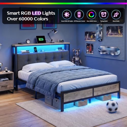 Full Bed Frame with Upholstered Headboard & Charging Station - Image 5
