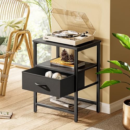 Huuger Storage Shelf with 2 Drawers, Bed Side Table with Open Shelf - Image 2