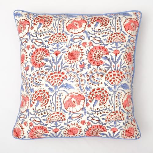 Ridhi Flamingo Pink Block Print Cotton Pillow Cover 24x24 Inch Set of 2 - Image 5