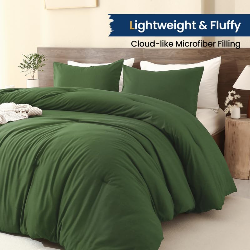 Paxrac Moss Green California King Comforter Set, 3 Pieces Lightweight Cal King - Image 3