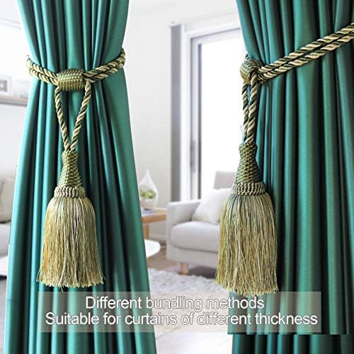 2Pack Curtain Tiebacks Handmade Elegant Tassel Drape Holdbacks-Mix Green - Image 6