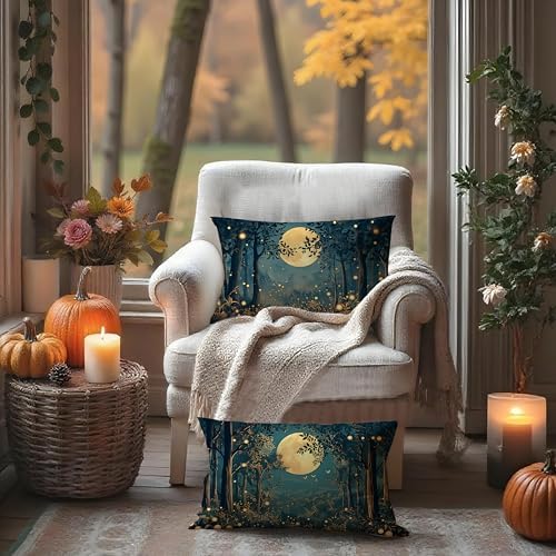 Rustic William Morris Inspired Night Moon Forest Decor Pillow Covers 20x12 Set - Image 3