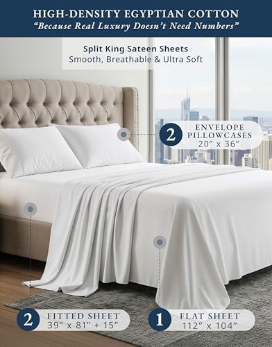 Lane Linen Split King Sheets 100% Egyptian Cotton Sateen - Image 2