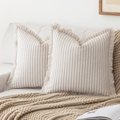 YEENAASY Throw Pillow Covers 18x18 Boho Striped Pillow Cases by YEENAASY