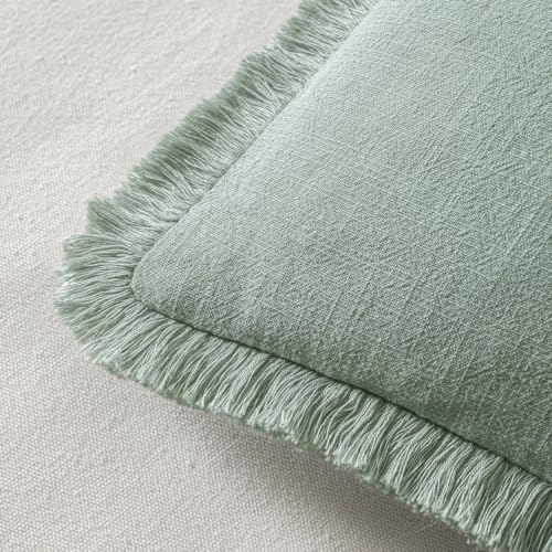 MIULEE Linen Fringe Decorative Euro Throw Pillow Covers Aqua Green 22x22 - Image 3
