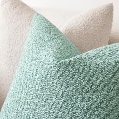 Foindtower Decorative Textured Boucle Throw Pillow Covers 26x26 Aqua Blue - Image 4