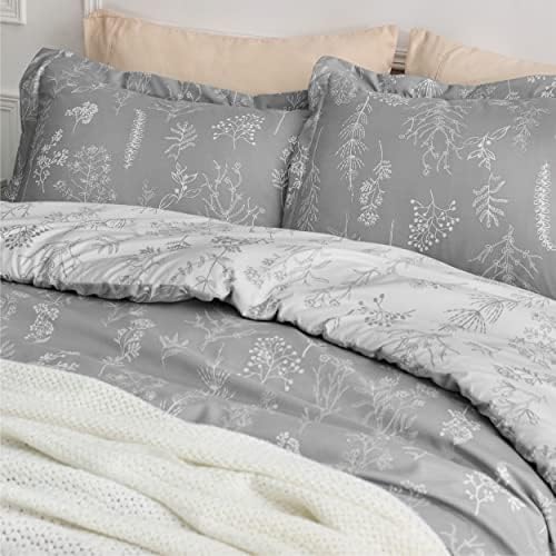 Bedsure Floral Comforter Set Cute Bedding Set Full Reversible Grey - Image 5