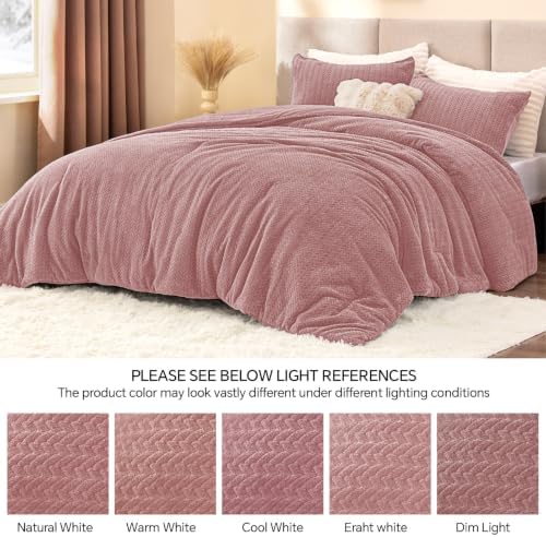 ChiXpace Fleece Queen Comforter Set Light Grey, Fluffy Bed Set 3 Pieces - Image 6