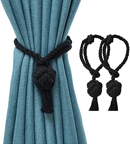 2 Pack Black Curtain Tiebacks Outdoor Decorative Rope Drapes Holdbacks Tie Back by JQWUPUP