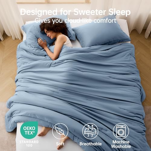 MUXHOMO King Comforter Set, 3-Piece All-Season Bedding, Sea Blue - Image 2