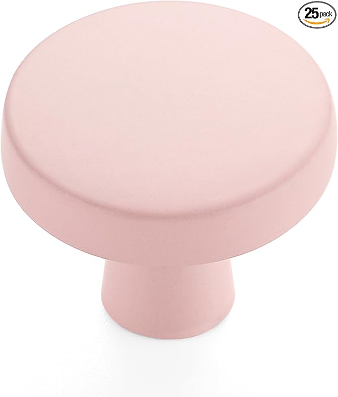 Ravinte 25 Pack Drawer Pulls 1-1/4 Inch Pink Kitchen Cabinet Knobs Solid Round Dresser Handles for Simple Cupboard Hardware