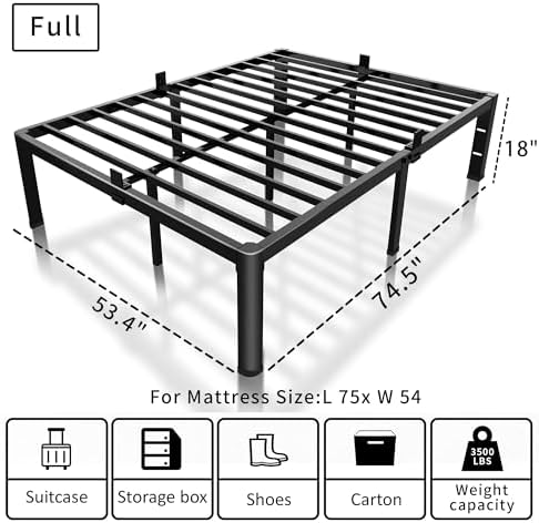 18 Inch Full Bed Frame with Rounded Corner & 4 Mattress Baffles - Image 3