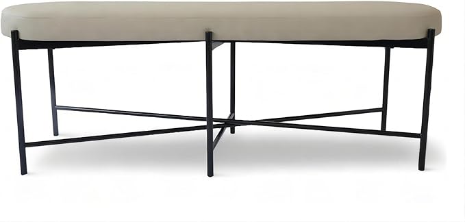 54” upholstered Vegan Leather Accent Ottoman Bench for entryway, Living Rooms, lounges, bedrooms-White Rock/Light Grey
