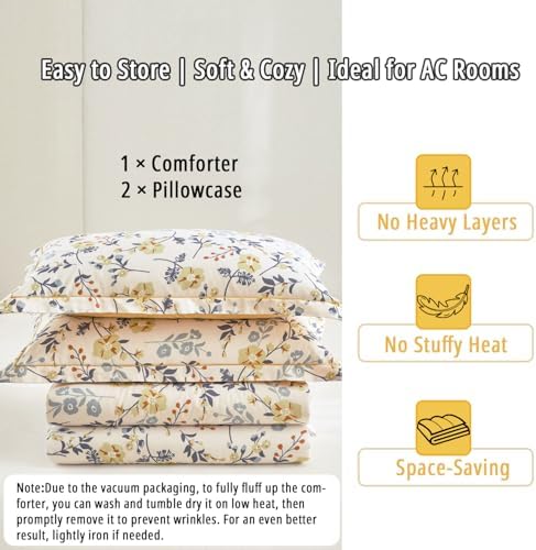 LEMIROE Yellow Floral Cotton Comforter Queen Size - Image 7