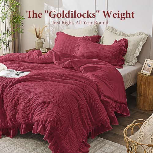 JOLLYVOGUE Burgundy Twin/Twin XL Comforter Set, 2 Pieces Seersucker Lightweight - Image 3