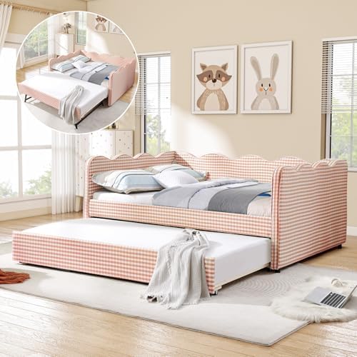 Full Size Daybed with Pop Up Trundle, Linen Gingham Full to King Daybed with by JEEOHEY