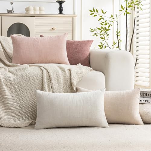 Set of 4 Soft Textured Decorative Throw Pillow Covers 12X20 Inch Cozy Farmhouse by Cozoomy