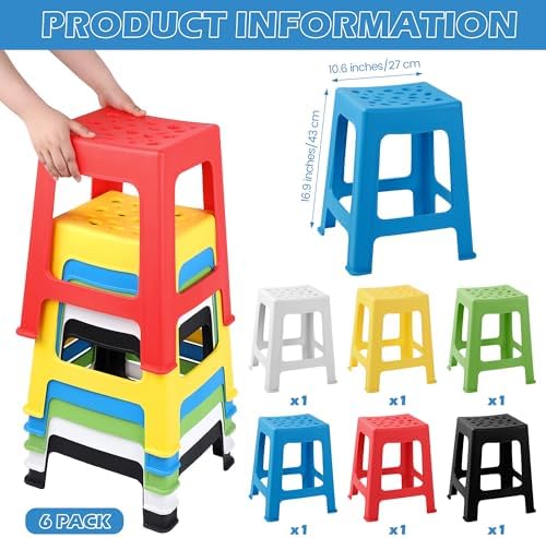 TURSTIN 6 Pack Plastic Stack Stools, 16.9 Inch Stackable Nesting Stools - Image 3