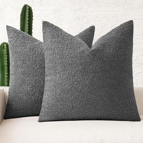 MIULEE 24x24 Decorative Euro Sham Boucle Couch Pillow Covers Charcoal by MIULEE