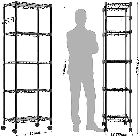 Homdox 5 Tier Wire Shelving Unit on Wheels, Adjustable Storage Racks and - Image 3
