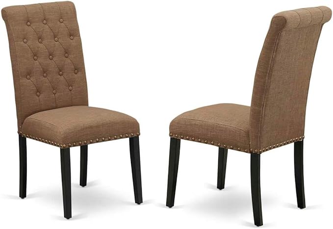 East West Furniture AMBA3-BCH-05 3 Piece Kitchen Table Set for Small Spaces Contains a Round Dining Table with Pedestal and 2 Grey Linen Fabric Parson Chairs, 36x36 Inch, Black & Cherry