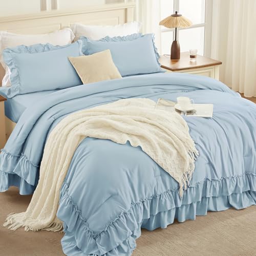 Andency Light Blue Twin Size Ruffle Comforter Set, 2 Pieces - Image 3