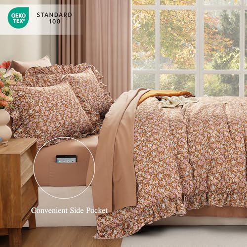 BLOOMHAVEN Full Size Comforter Sets-7 Pieces Floral Ruffle Bedding Set - Image 3