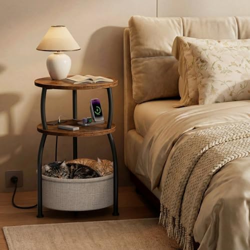 Round Side Table with Charging Station, USB Type C Port - Image 4