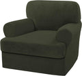 H.VERSAILTEX Sofa Cover 2 Piece T Cushion Armchair Slipcovers Thick Velvet Couch Cover Stretch T Cushion Sofa Covers for 1 Cushion Couch with 1 Individual T Cushion Covers, Olive