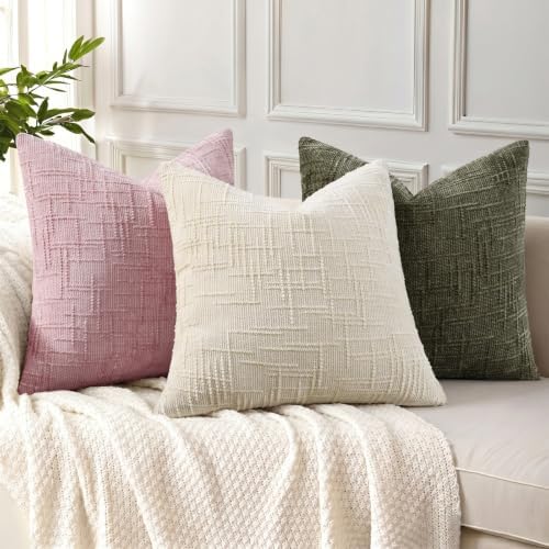 decorUhome Textured Chenille Throw Pillow Covers 16x16 Set of 2 Blush Pink - Image 2