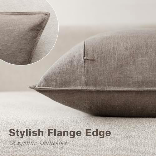 Foindtower Linen Solid Decorative Throw Pillow Covers 22x22 Inch Brown Tan - Image 3