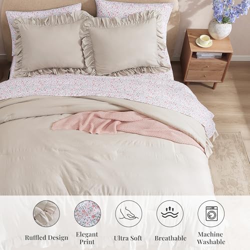 BLOOMHAVEN Queen Comforter Set-7 Pieces Ruffle Bedding - Image 6