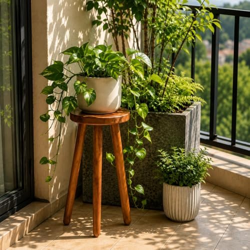 Teak Wood Plant Stand, Wood Accent Table - Image 5