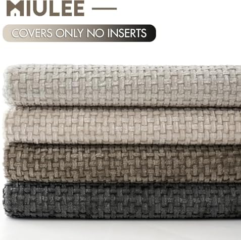 MIULEE Decorative Chenille Lumbar Pillow Covers Neutral 12x20 Pack of 4 - Image 6