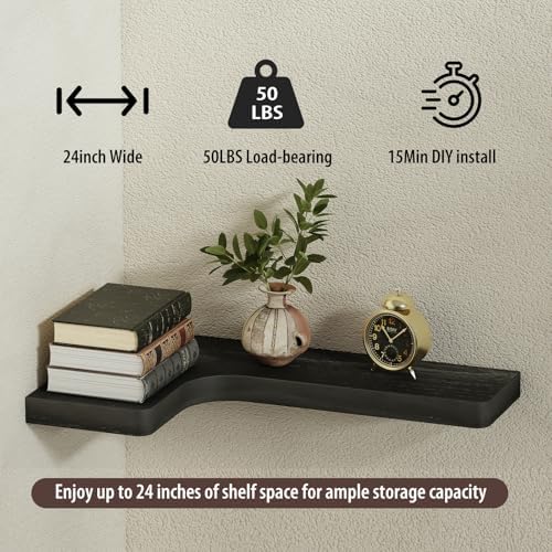 Corner Floating Shelves 24 Inch Wall Mount Shelf Solid Wood - Image 5