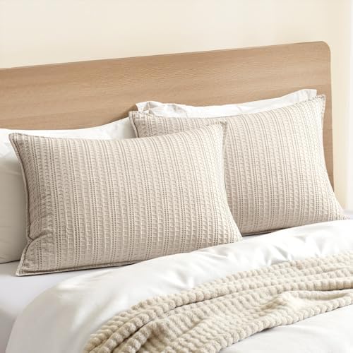 Decorative Waffle Pillow Shams King Size 20x36 Oatmeal 2 Pack by Woaboy